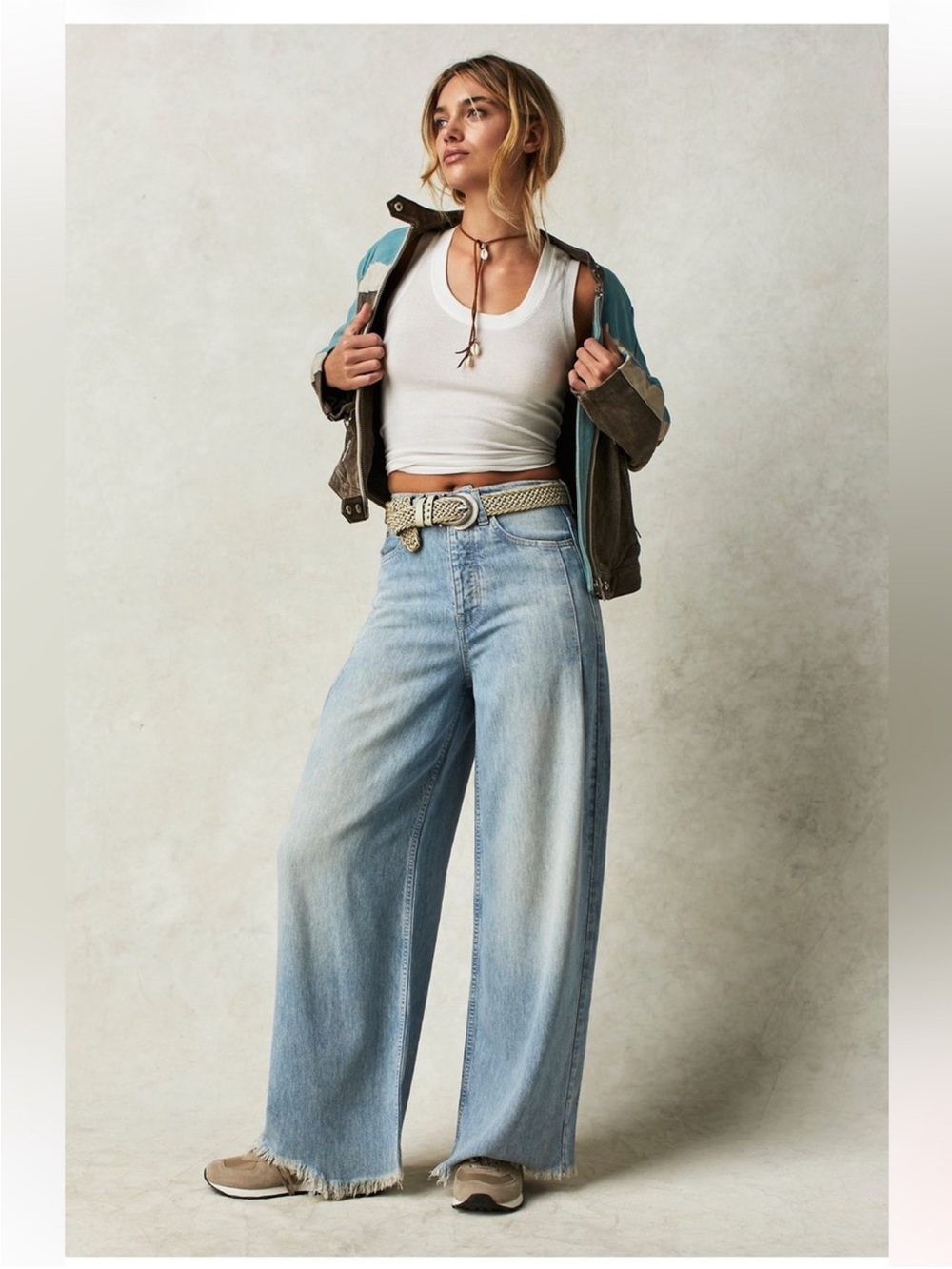 Free People Old West Light Blue Wide-Leg Flare Jeans